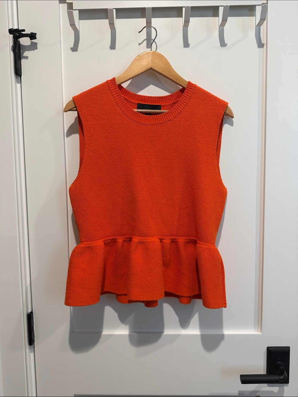 Zara Bright Orange Sleeveless Peplum Knit Top